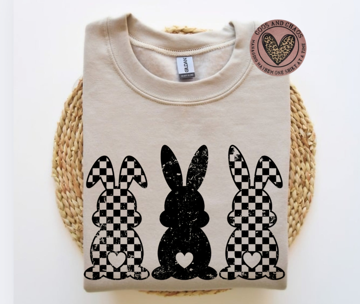 3 Bunnies Distressed Crewneck-Basic or Bleached